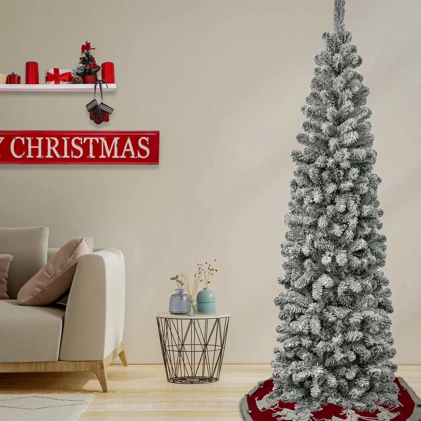 7.5 ft. Acacia Pencil Slim Flocked Tree