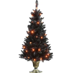 4 ft. Black Entrance Tree with String of Orange Lights