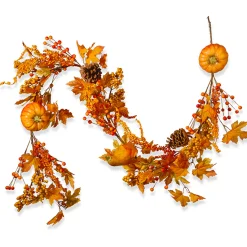 6 ft. Fall Garland with Pumpkins, Pinecones, Berry Clusters, Maple Leaves