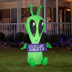 7 ft. Halloween Alien with Sign Inflatable Decoration with LED Lights