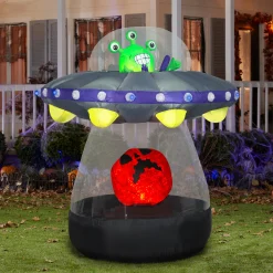 6 ft. Halloween Animated Alien Spacecraft Inflatable Decoration with LED Lights