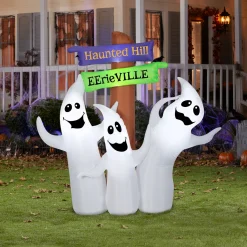 6 ft. Halloween Ghost Trio and Signpost Decoration