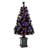 4 ft. Halloween Pre Lit Black Tree Decoration with Fiber Optic, LED Lights