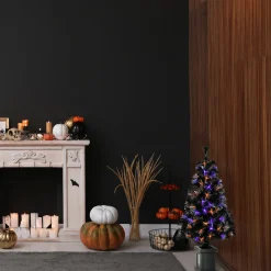 4 ft. Halloween Pre Lit Black Tree Decoration with Fiber Optic, LED Lights