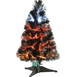 3 ft. Halloween Pre Lit Black Tree Decoration with Fiber Optic, Candy Corn Colored Lights