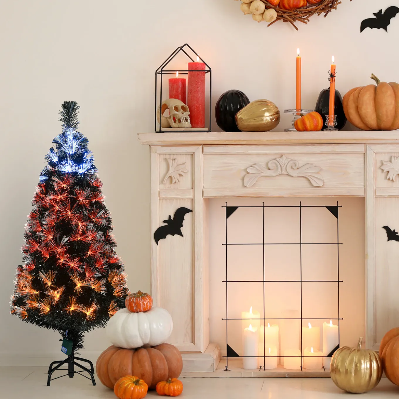 4 ft. Halloween Pre-Lit Black Tree with Fiber Optic, Candy Corn LED Light