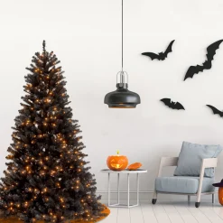7.5 ft. Halloween Pre-Lit North Valley Spruce Full Black Tree with White Lights
