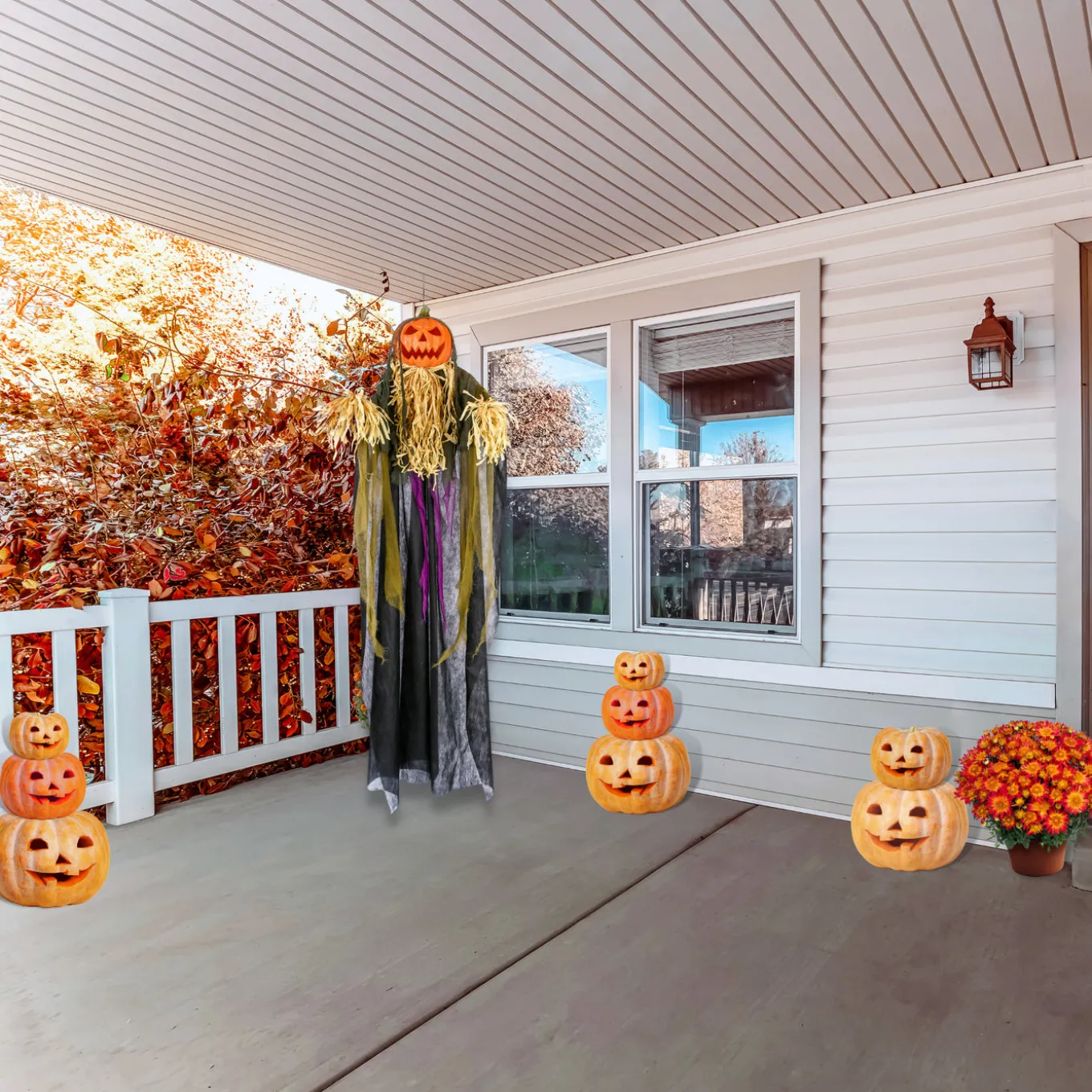 6 ft. Halloween Pre-Lit Sound Activated Animated Hanging Scarecrow with LED Lights