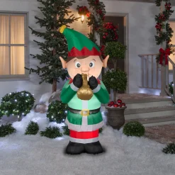 6 ft. Inflatable Trumpet Playing Elf with LED Lights