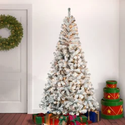 7.5 ft. Pre-Lit Acacia Flocked Tree with Clear Lights