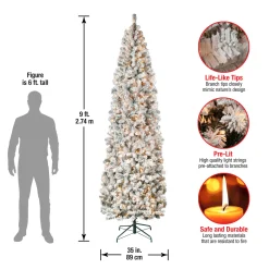 9 ft. Pre-Lit Acacia Flocked Slim Tree with Clear Lights
