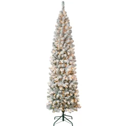 7.5 ft. Pre-Lit Acacia Pencil Slim Flocked Tree with Clear Lights