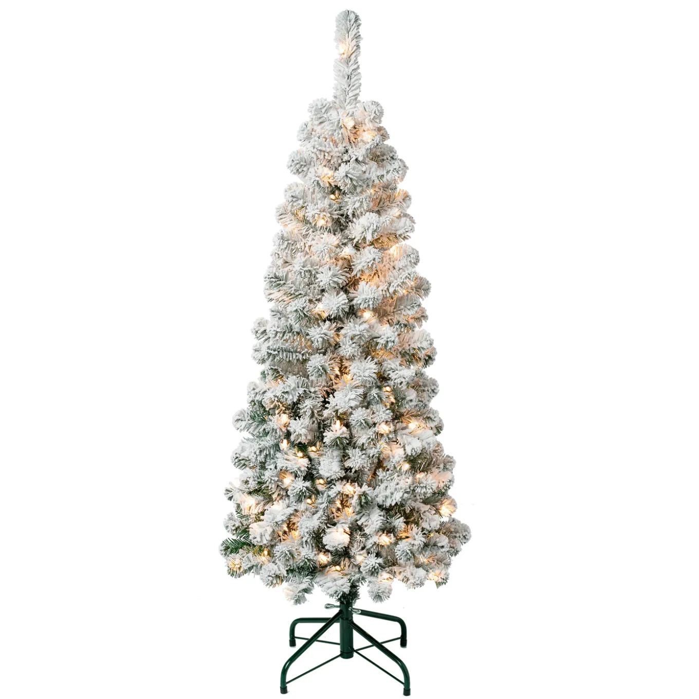 4.5 ft. Pre-Lit Acacia Pencil Slim Flocked Tree with Clear Lights
