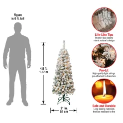 4.5 ft. Pre-Lit Acacia Pencil Slim Flocked Tree with Clear Lights