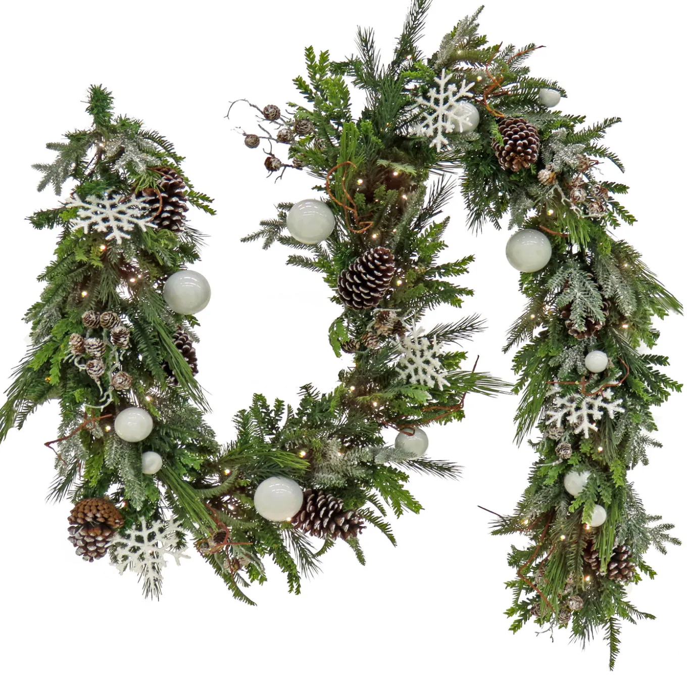 9 ft. Pre-Lit Alpine Decorated Garland with Warm White LED Lights