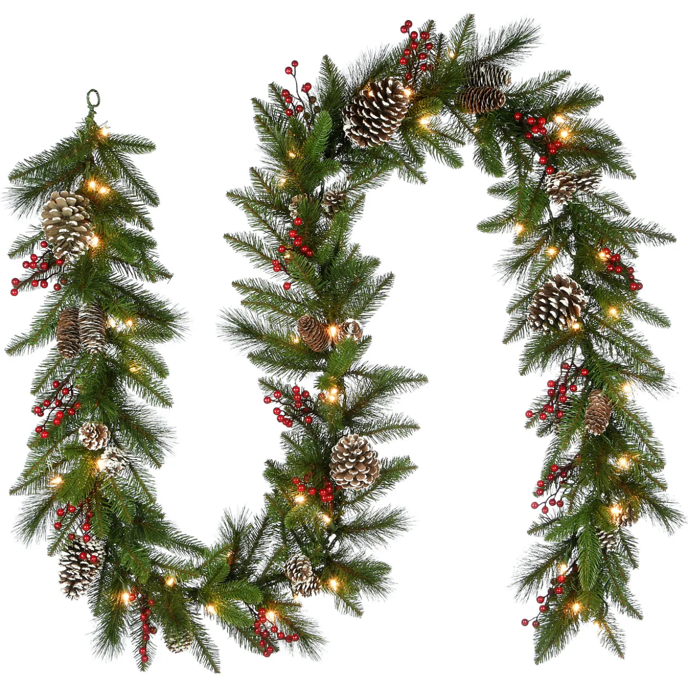 9 ft. Pre-Lit Bristle Berry Pine Garland with LED Lights