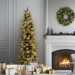 7.5 ft. Pre-Lit Carolina Pine Slim Tree with Clear Lights