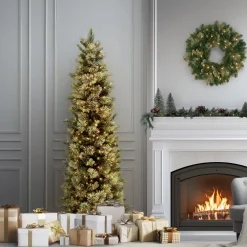 6.5 ft. Pre-Lit Carolina Pine Slim Tree with Clear Lights