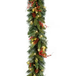 9 ft. Pre-Lit Classical Collection Garland with Clear Lights and Holly Leaves