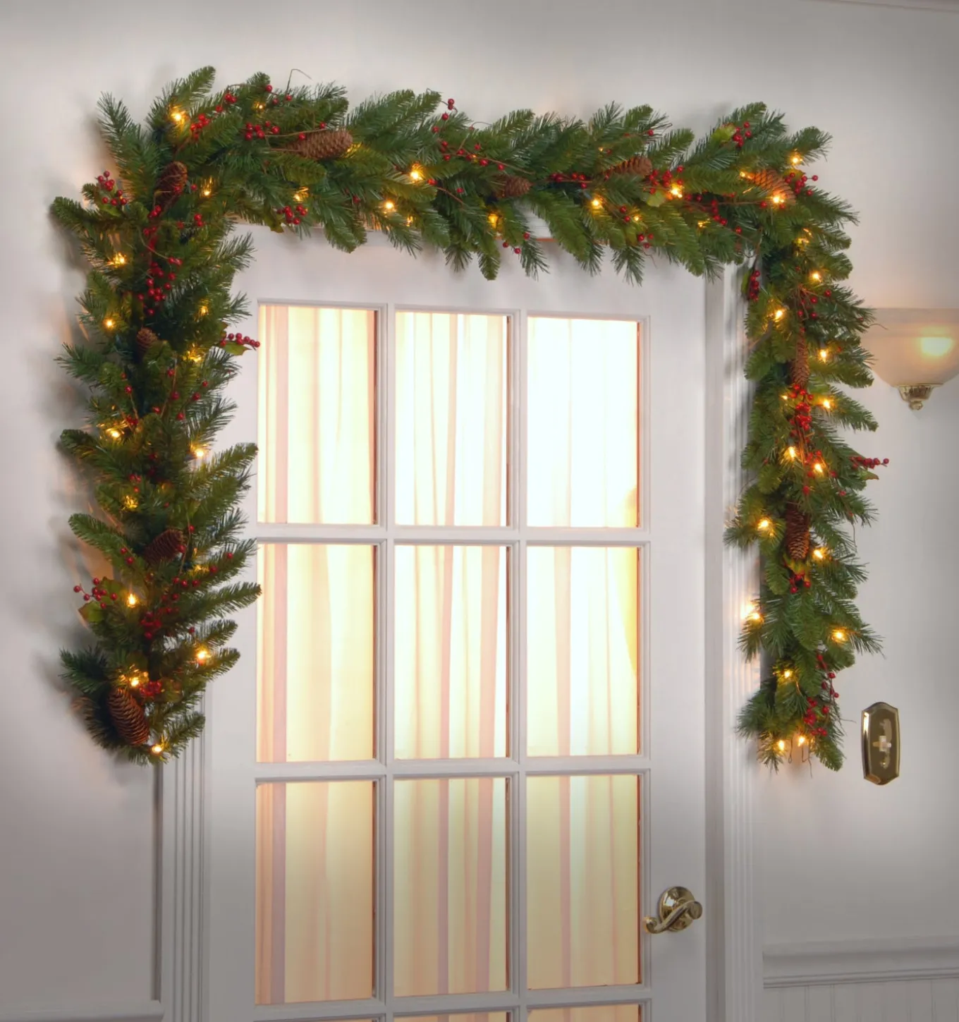 9 ft. Pre-Lit Classical Collection Garland with Clear Lights and Holly Leaves