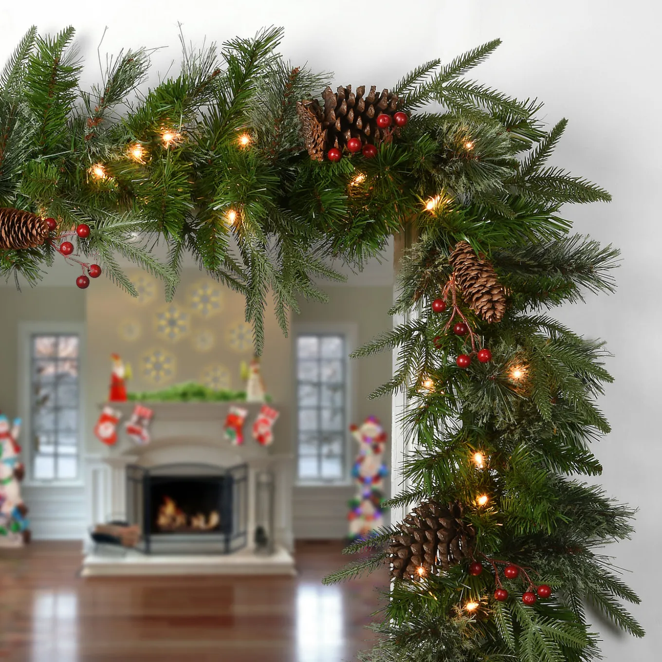 9 ft. Pre-Lit Colonial Fir Garland with Clear Lights