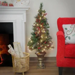 4 ft. Pre-Lit Crestwood Spruce Tree with Warm White LED Lights