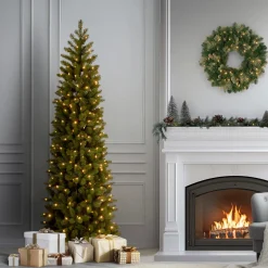 6.5 ft. Pre-Lit Downswept Douglas Fir Pencil Slim Tree with Dual Color LED Lights