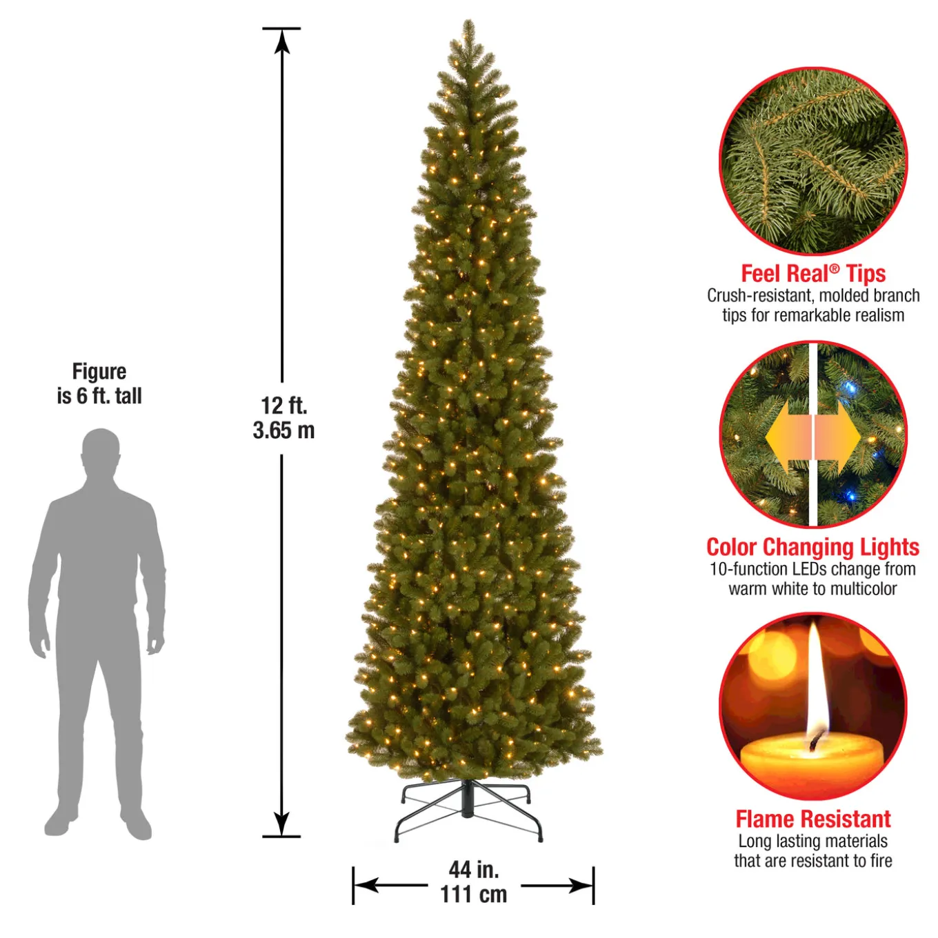 12 ft. Pre-Lit Downswept Douglas Fir Pencil Slim Tree with Dual Color LED Lights