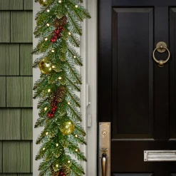 9 ft. Pre-Lit Dunhill Fir Glittery Gold Garland with LED Lights