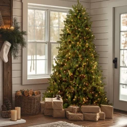 7.5 ft. Pre-Lit Dunhill Fir Hinged Tree with Clear Lights
