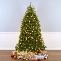 7.5 ft. Pre-Lit Dunhill Fir Shimmer Tree Silver Tinsel with Dual Color LED Lights