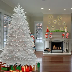 9 ft. Pre-Lit Dunhill Fir White Tree with Clear Lights