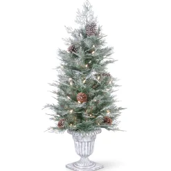 4 ft. Pre-Lit Frosted Mountain Spruce Tree with Clear Lights