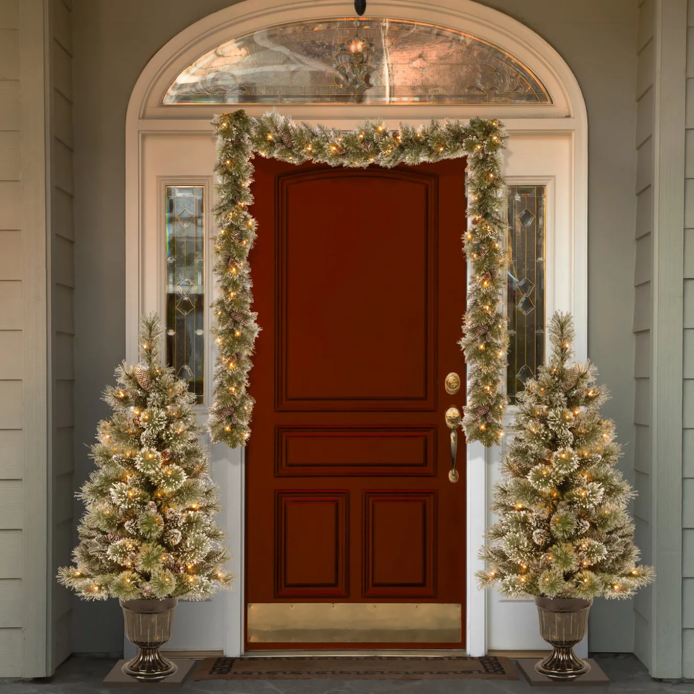 9 ft. Pre-Lit Glittery Bristle Pine Garland with Clear Lights