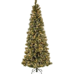 7.5 ft. Pre-Lit Glittery Bristle Slim Tree with LED Lights