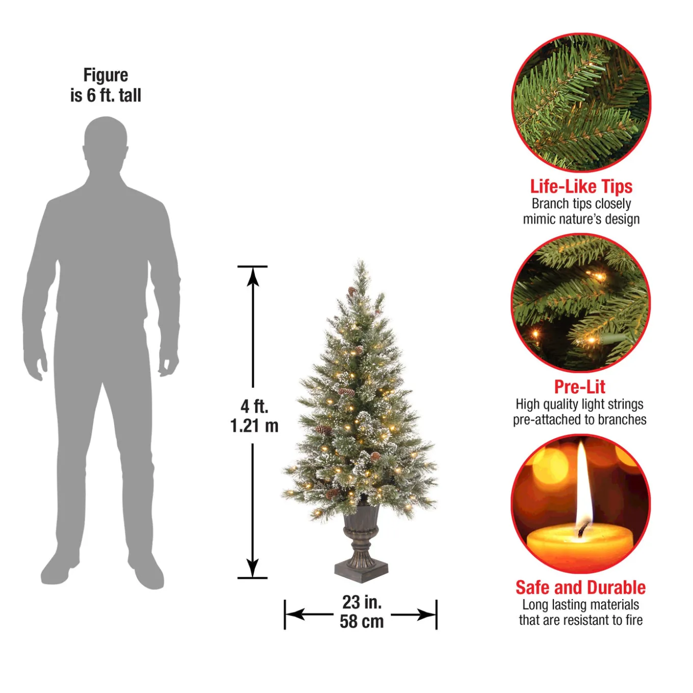 4 ft. Pre-Lit Glittery Bristle Tree with Clear Lights