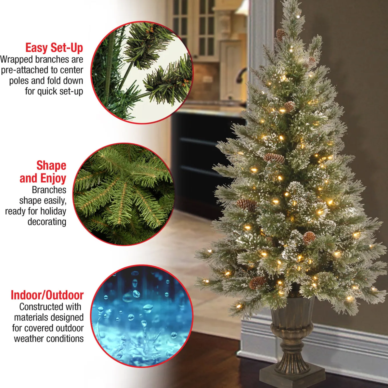 4 ft. Pre-Lit Glittery Bristle Tree with Clear Lights