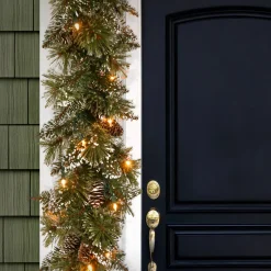 6 ft. Pre-Lit Glittery Bristle Pine Garland with LED Lights