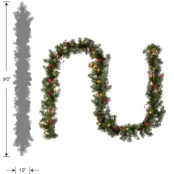 9 ft. Pre-Lit Glittery Mountain Spruce Garland with Clear Lights