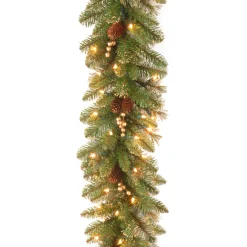9 ft. Pre-Lit Glittery Pine Gold Garland with Clear Lights