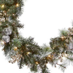 9 ft. Pre-Lit Glittery Pine Pomegranate Garland with Clear Lights