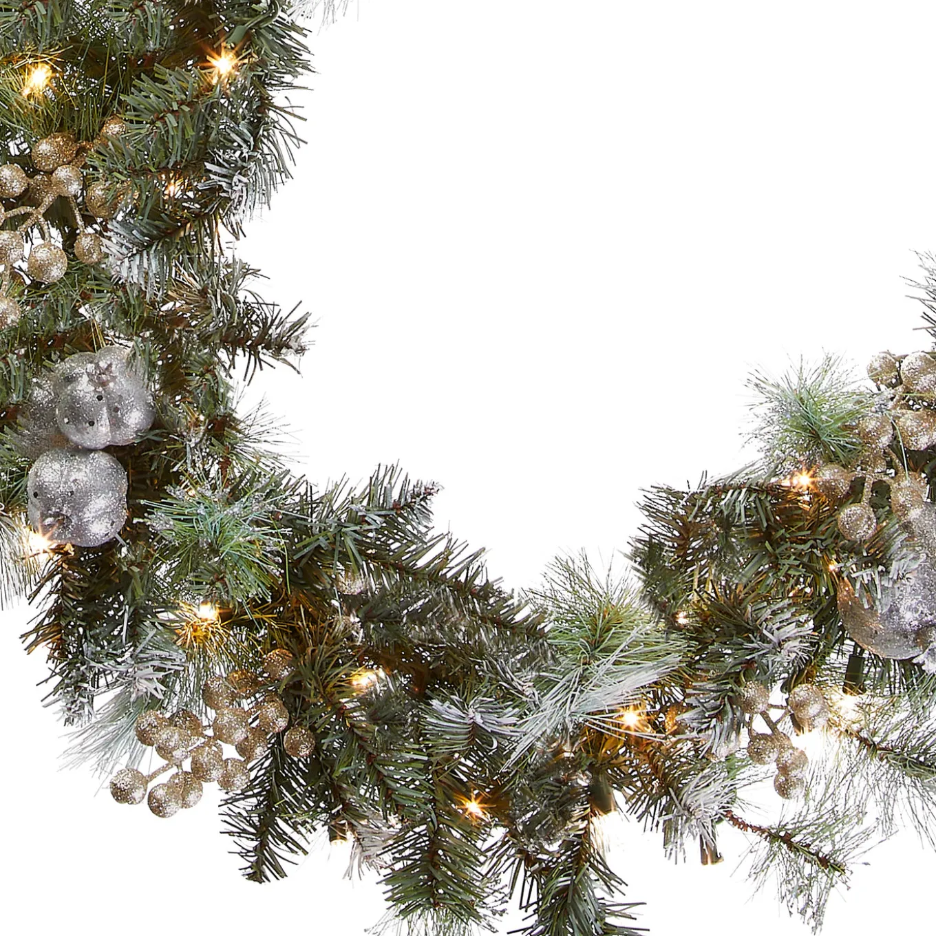 9 ft. Pre-Lit Glittery Pine Pomegranate Garland with Clear Lights