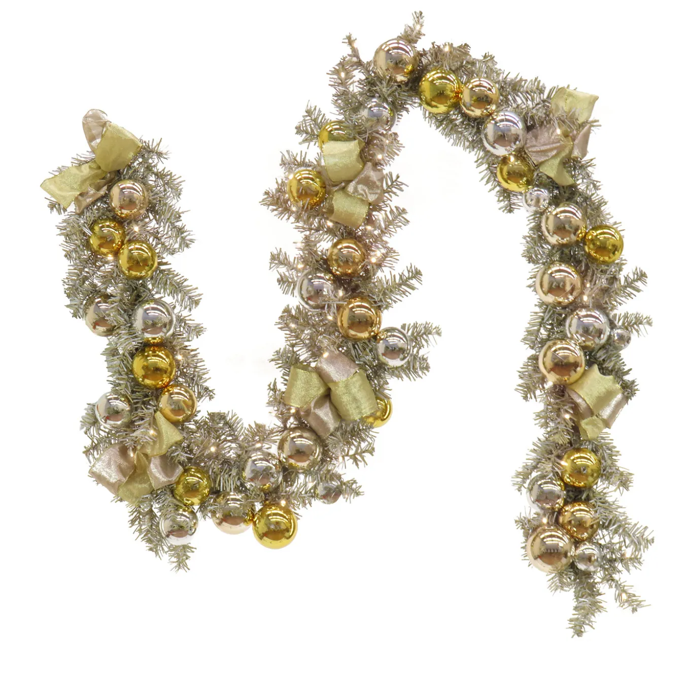 9 ft. Pre-Lit Gold Ornament Metallic Garland with Warm White LED Lights