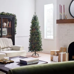 6.5 ft. Pre-Lit Kingswood Fir Pencil Tree with Multicolor Lights