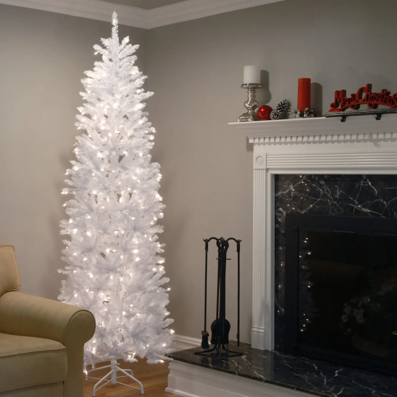 7 ft. Pre-Lit Kingswood Fir White Pencil Tree with Clear Lights