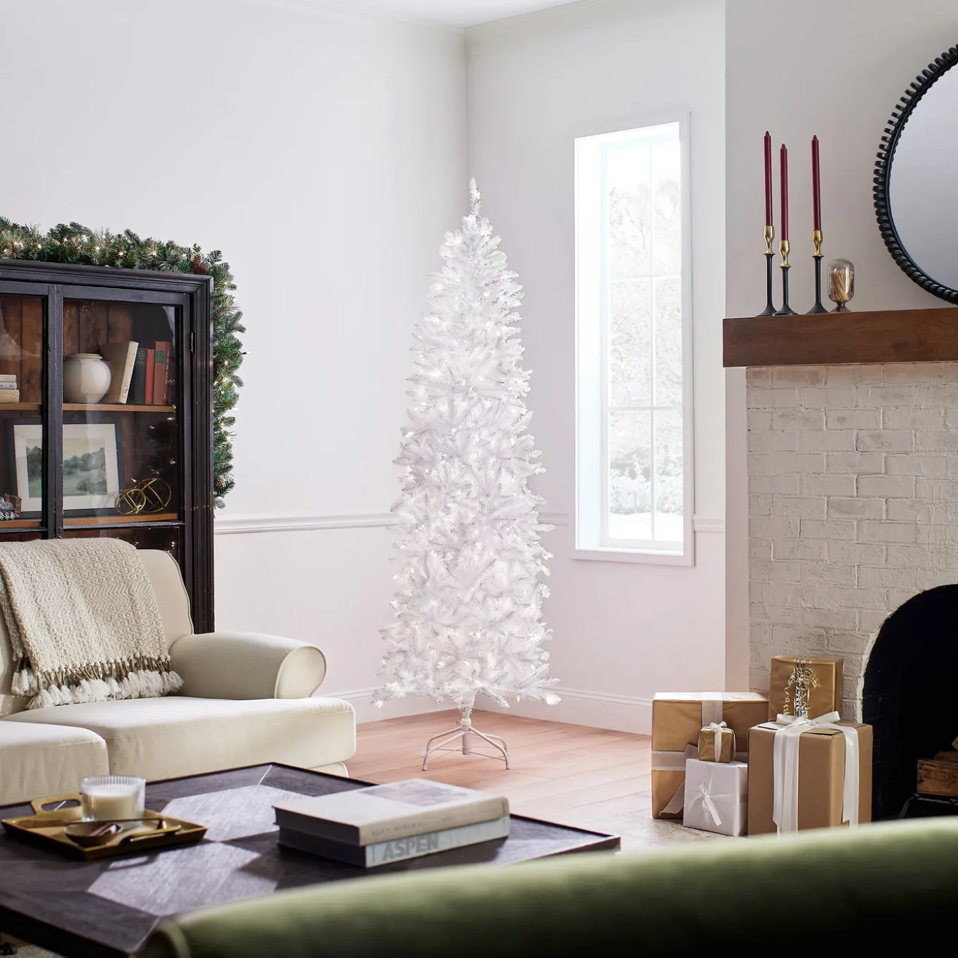 7 ft. Pre-Lit Kingswood Fir White Pencil Tree with Clear Lights