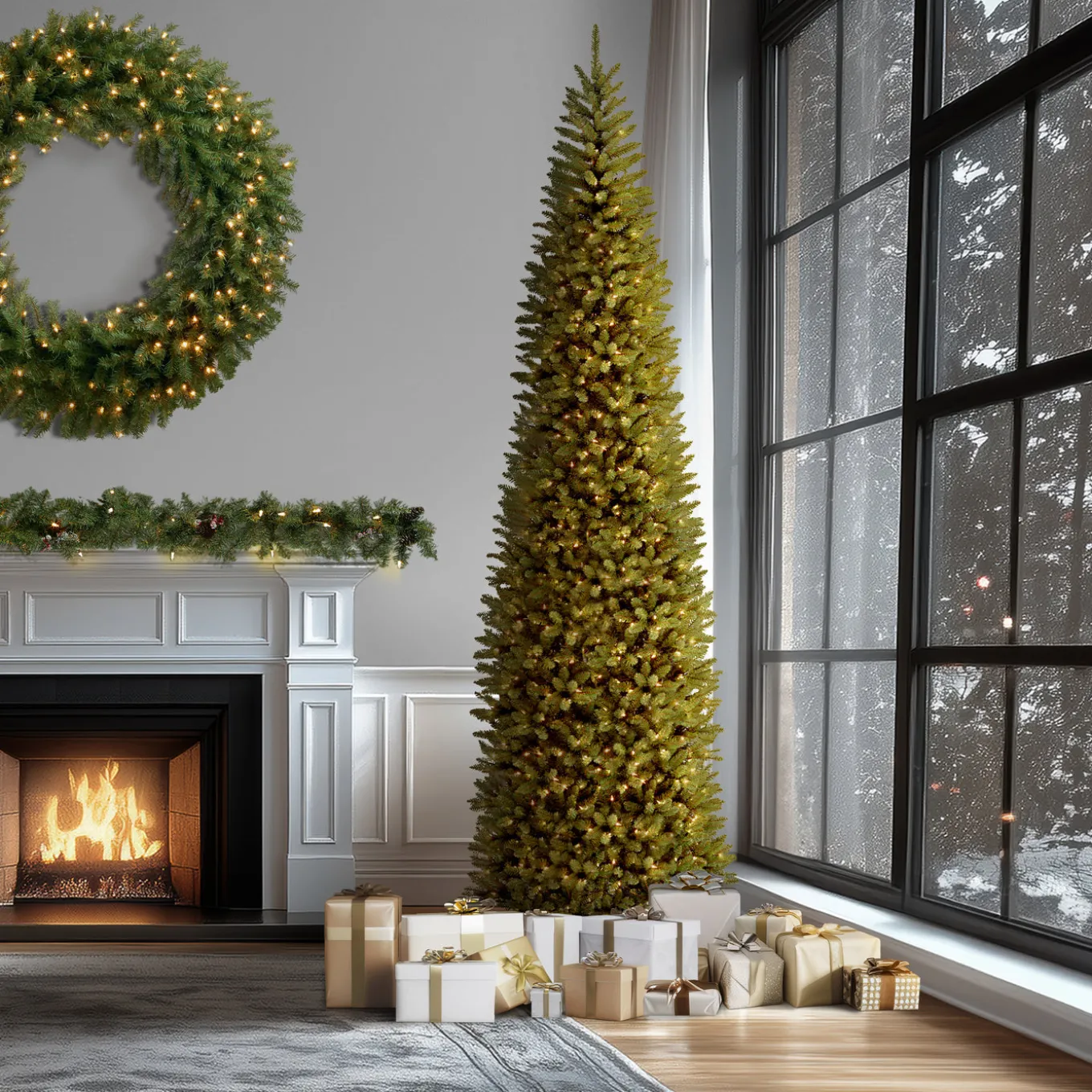 14 ft. Pre-Lit Kingswood Fir Pencil Tree with Clear Lights