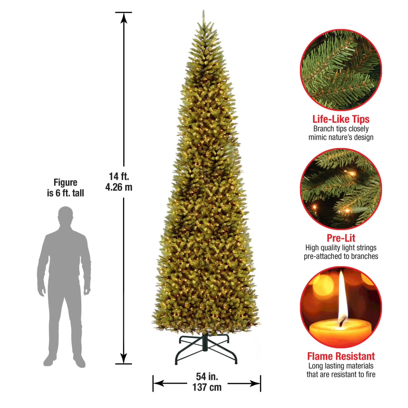 14 ft. Pre-Lit Kingswood Fir Pencil Tree with Clear Lights