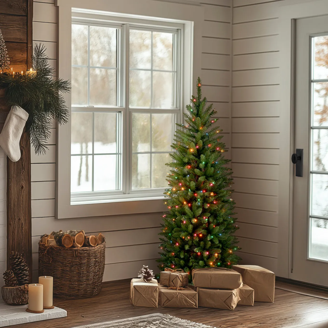 4.5 ft. Pre-Lit Kingswood Fir Pencil Tree with Multicolor Lights