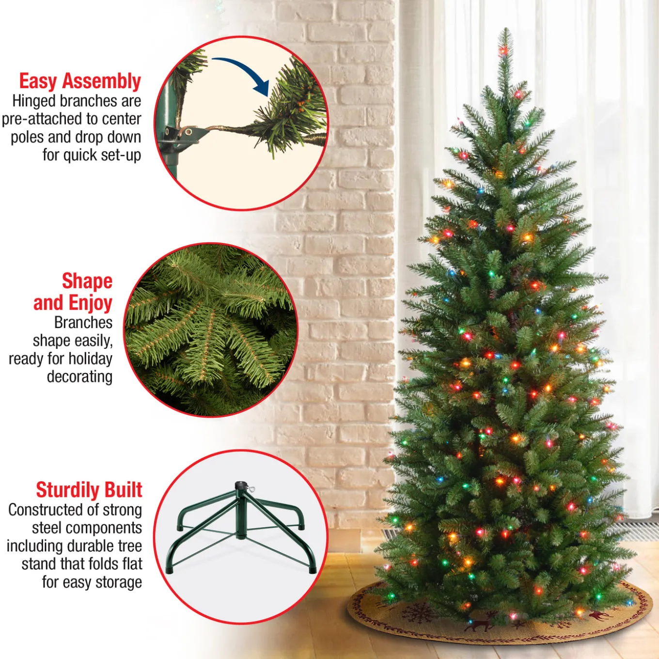 4.5 ft. Pre-Lit Kingswood Fir Pencil Tree with Multicolor Lights